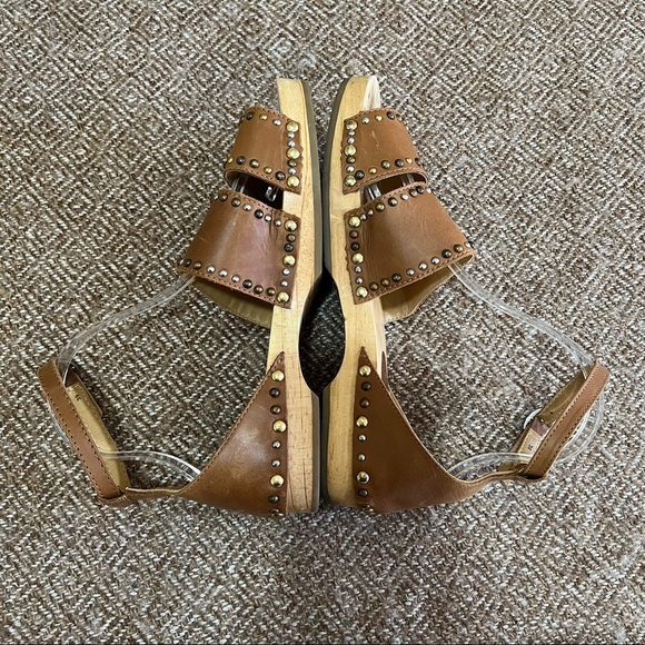 Free People North Shore Clog Tan Leather Strappy Stud Sandals Size 39 Boho EUC - Picture 7 of 9